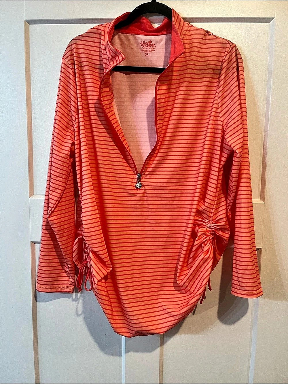 UV Skins UPF 50+ Sun Shirt Striped Coral Rashguard Zip Up 3XL - Picture 2 of 10
